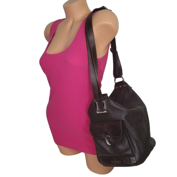 Valentina Bags Valentina Convertible Backpack Leather Bucket Bag